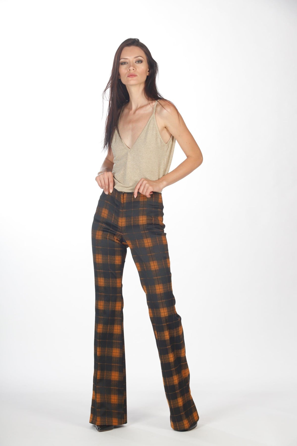 Pantalone a zampa a quadretti