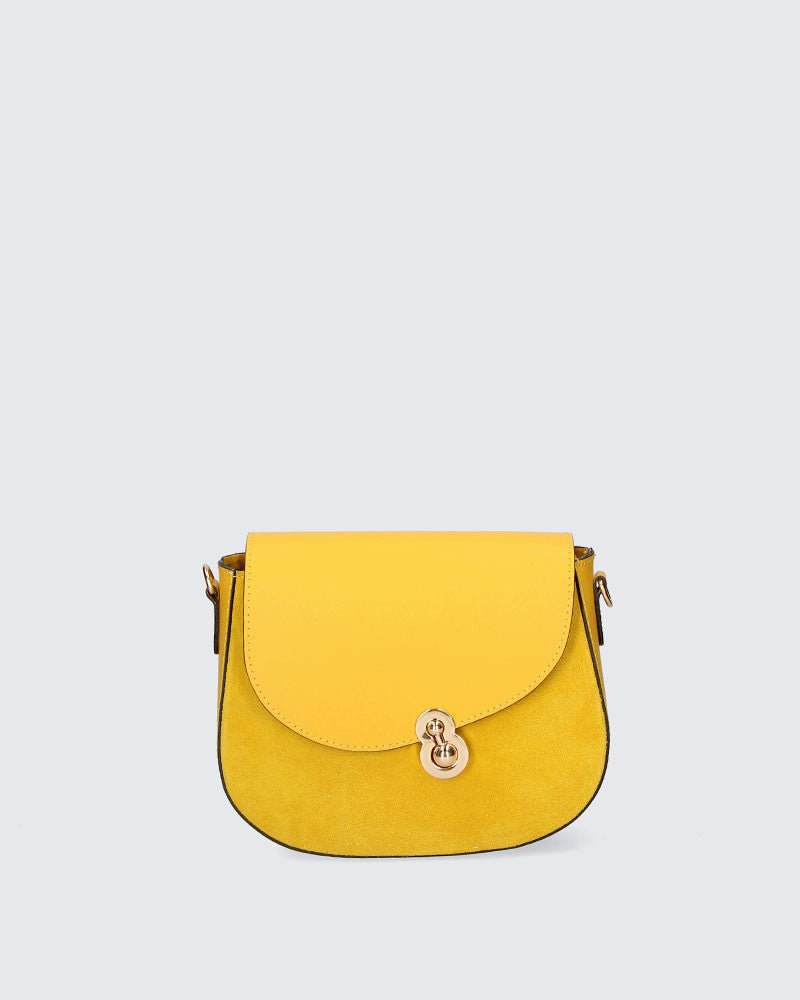 Borsa in vera pelle con patta e chiusura oro