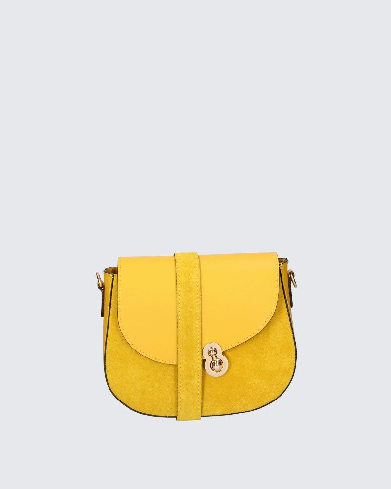 Borsa in vera pelle con patta e chiusura oro