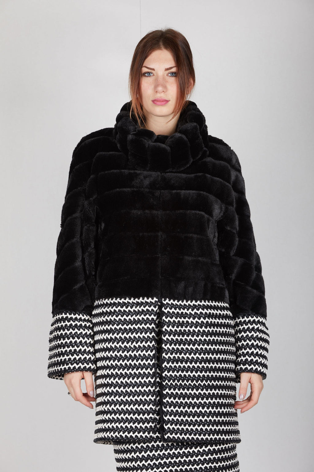 Cappotto eco pelle e eco pelliccia