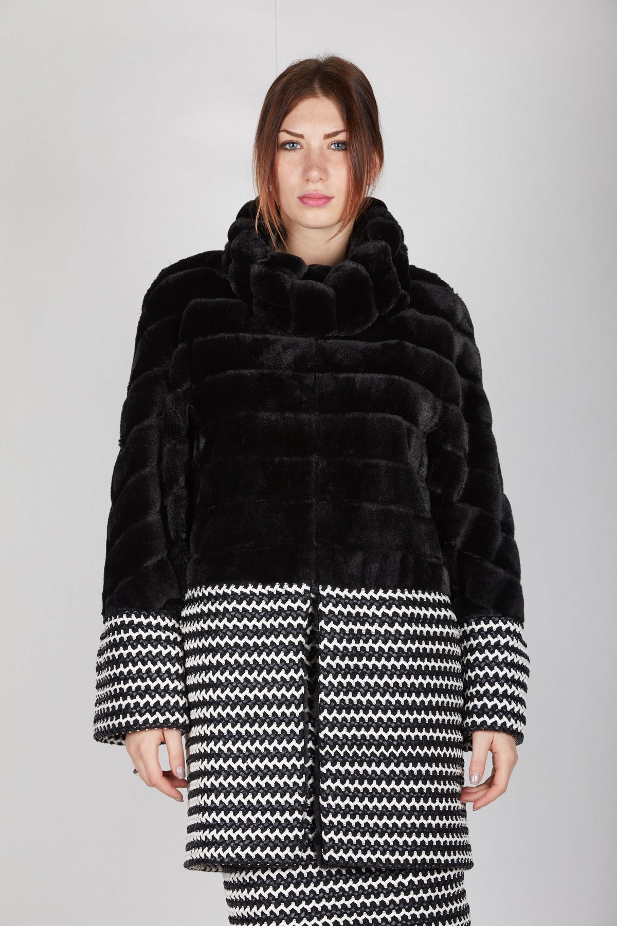Cappotto eco pelle e eco pelliccia