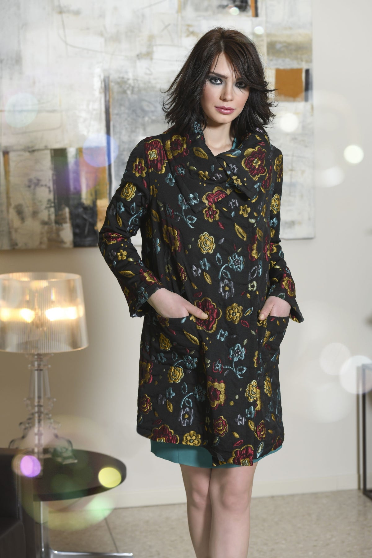 Mantella a cappotto jacquard floreale