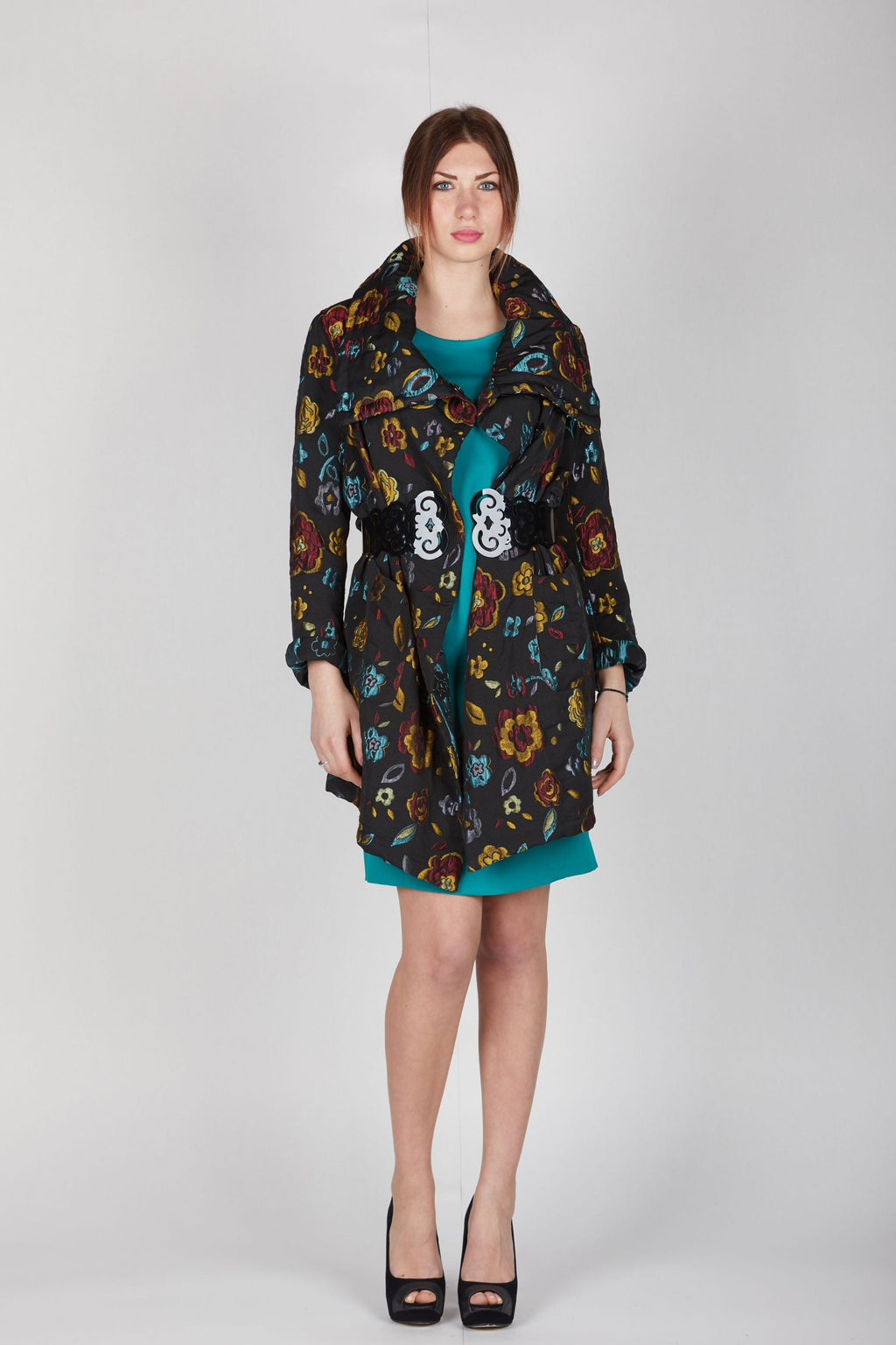 Mantella a cappotto jacquard floreale