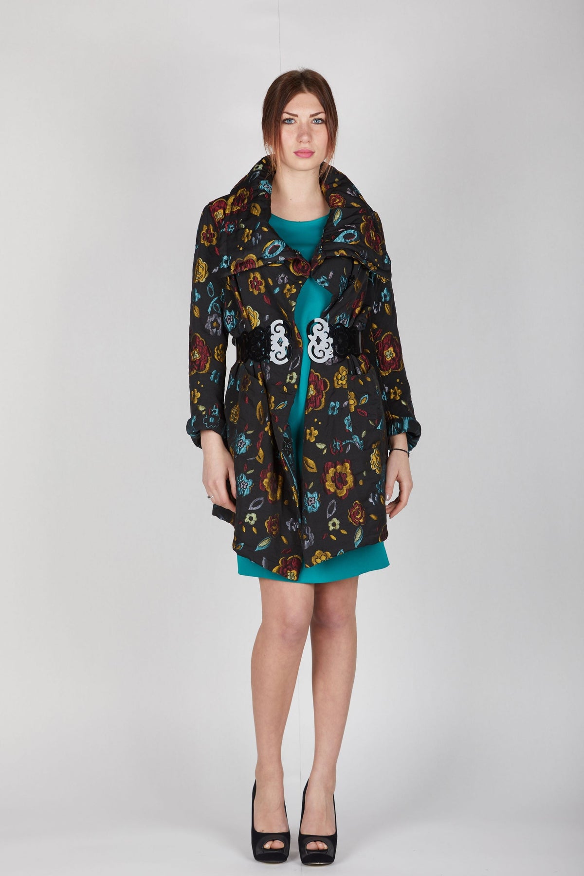 Mantella a cappotto jacquard floreale