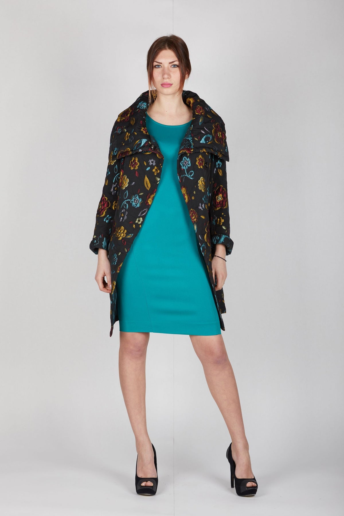 Mantella a cappotto jacquard floreale