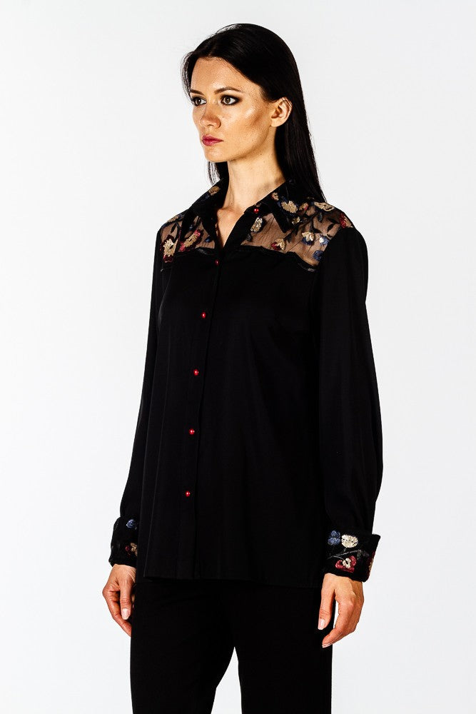 Camicia con carrè ricamato in pailettes