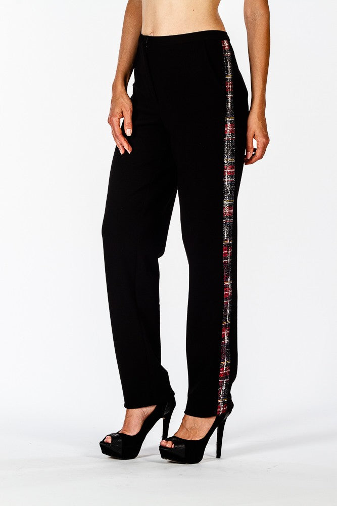Pantalone nero con banda scozzese