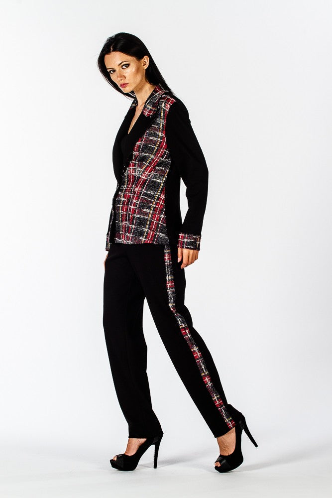 Pantalone nero con banda scozzese