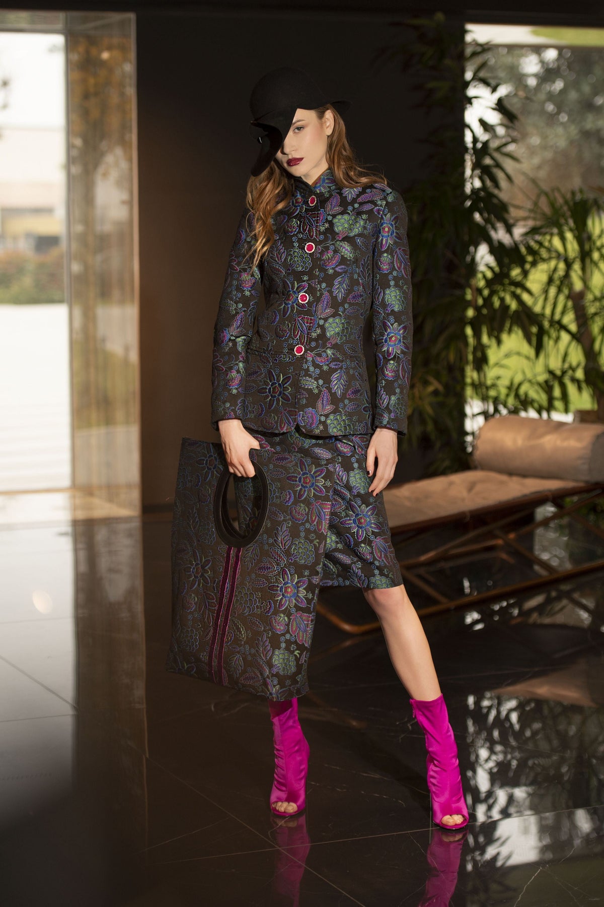 Giacca tessuto jacquard floreale