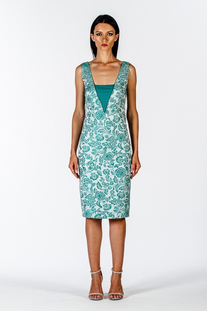 Abito jacquard floreale verde