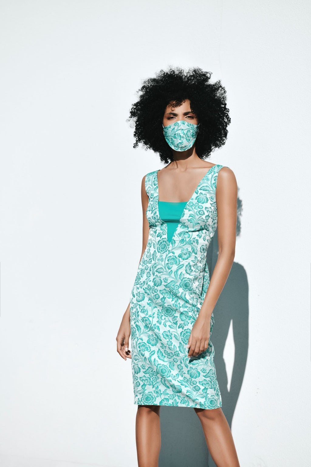 Abito jacquard floreale verde